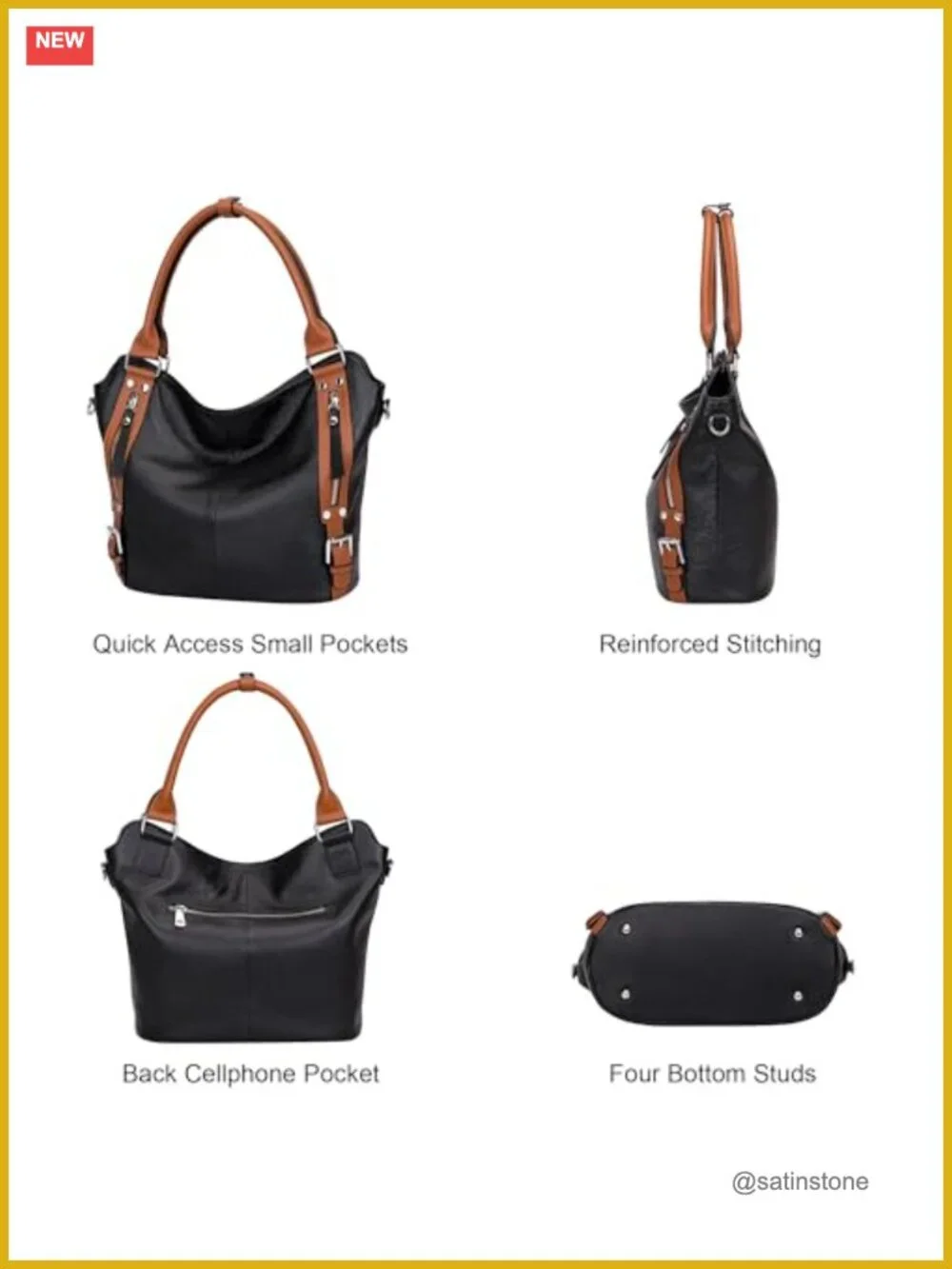 Genuine Leather Large Hobo Tote Purse Multi Pockets Shoulder Bag